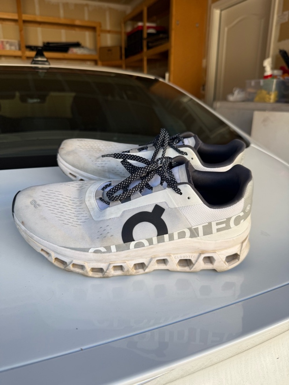 On Cloud Cloudmonster size 11.5 men CloudTec White/Black Running Shoes